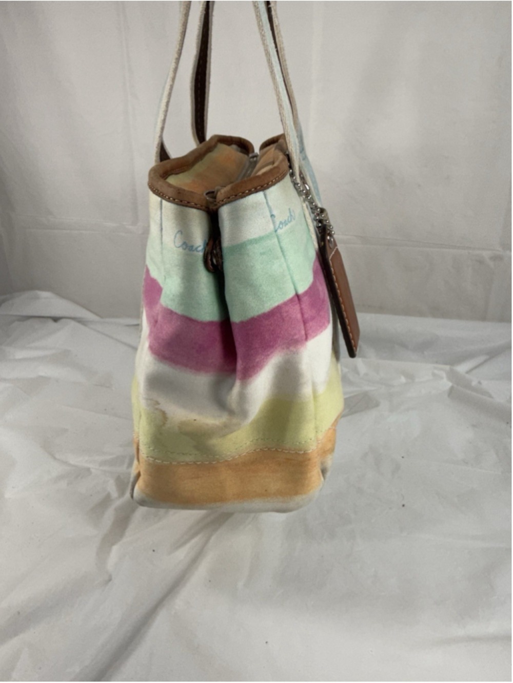 Vintage Coach Hamptons Y2K Watercolor Pastel Stripes Tote - Picture 16 of 16